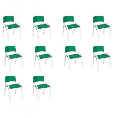 Kit 10 Cadeira Iso Infantil Creche, Escola Base Branco Verde Escuro