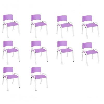 Kit 10 Cadeira Iso Infantil Creche, Escola Base Branco Lilas
