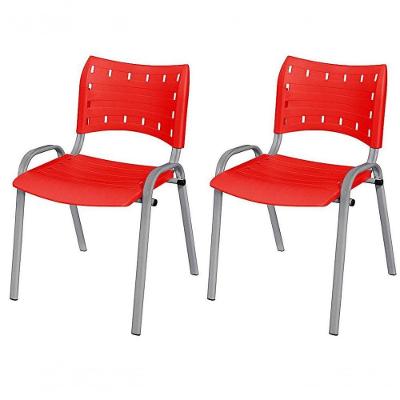 Cadeira Iso Base Cinza Escola, Escritório Vermelho Kit 2 Un