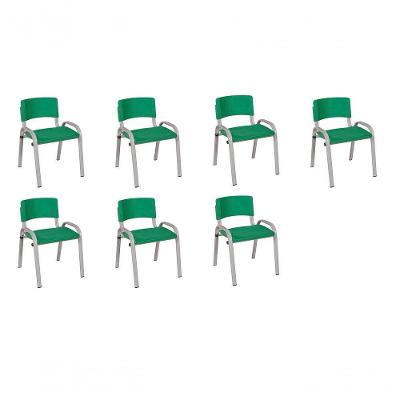 Kit 7 Cadeira Iso Infantil Creche, Escola Base Cinza Verde Escuro