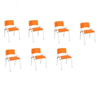 Kit 7 Cadeira Iso Infantil Creche, Escola Base Branco Laranja