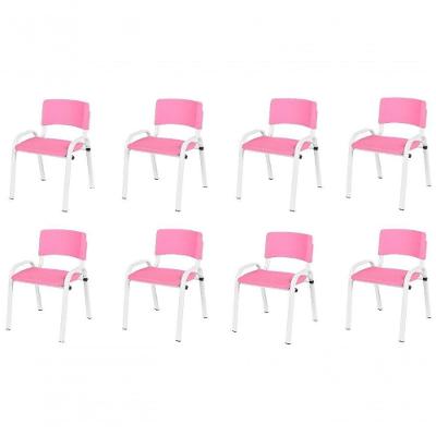 Kit 8 Cadeira Iso Infantil Creche, Escola Base Branco Rosa