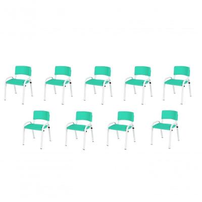 Kit 9 Cadeira Iso Infantil Creche, Escola Base Branco Verde água