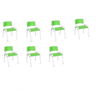 Kit 7 Cadeira Iso Infantil Creche, Escola Base Branco Verde Claro