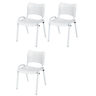 Cadeira Iso Base Branco Escola, Escritório Branco - Kit 3 Un