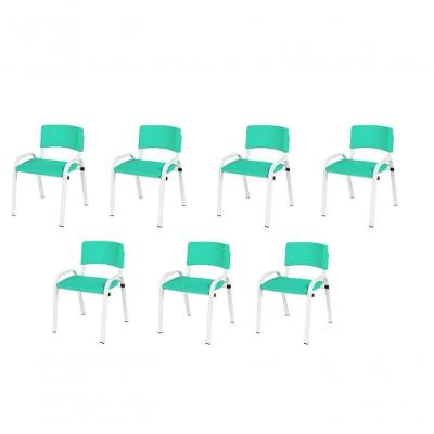 Kit 7 Cadeira Iso Infantil Creche, Escola Base Branco Verde água