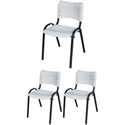 Cadeira Iso Base Preto Escola, Escritório Branco - Kit 3 Un