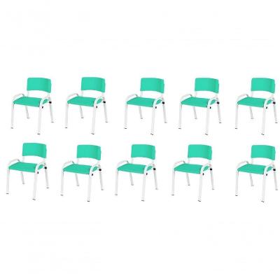 Kit 10 Cadeira Iso Infantil Creche, Escola Base Branco Verde água