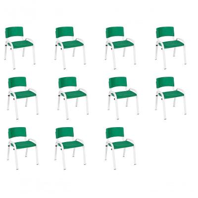 Kit 11 Cadeira Iso Infantil Creche, Escola Base Branco Verde Escuro