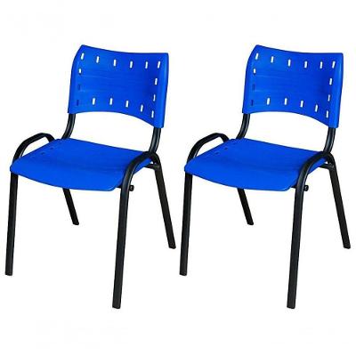 Cadeira Iso Base Preto Escola, Escritório Azul - Kit 2 Un