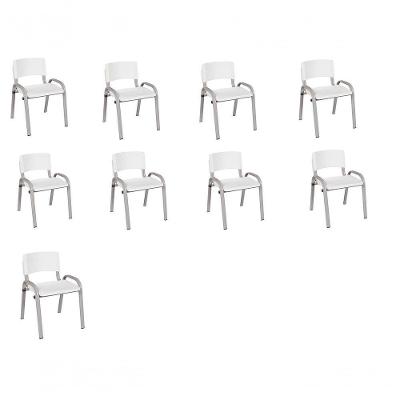 Kit 9 Cadeira Iso Infantil Creche, Escola Base Cinza Branco