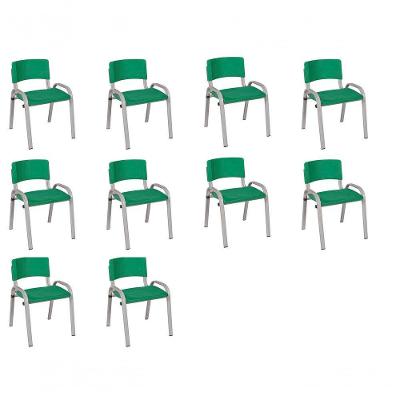 Kit 10 Cadeira Iso Infantil Creche, Escola Base Cinza Verde Escuro