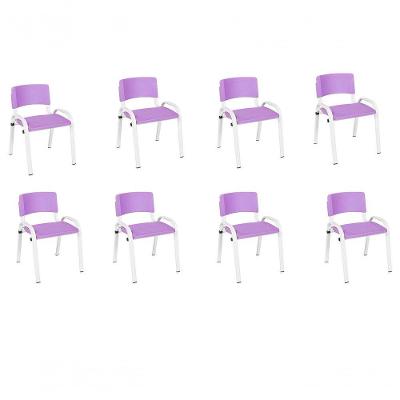 Kit 8 Cadeira Iso Infantil Creche, Escola Base Branco Lilas