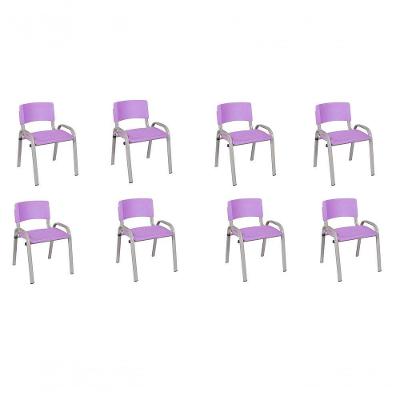 Kit 8 Cadeira Iso Infantil Creche, Escola Base Cinza Lilas