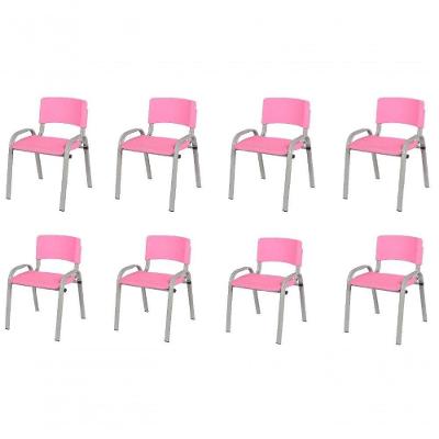 Kit 8 Cadeira Iso Infantil Creche, Escola Base Cinza Rosa