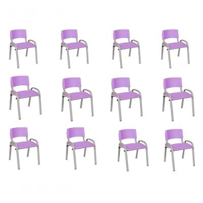 Kit 12 Cadeira Iso Infantil Creche, Escola Base Cinza Lilas
