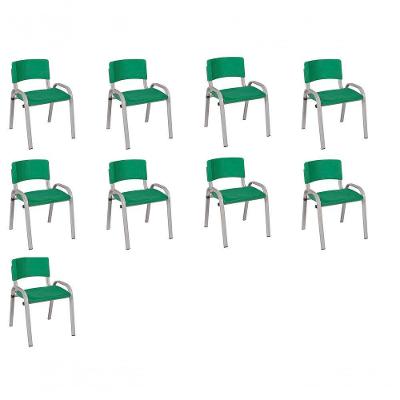 Kit 9 Cadeira Iso Infantil Creche, Escola Base Cinza Verde Escuro