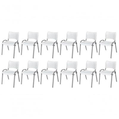 Cadeira Iso Base Cinza Escola, Escritório Branco Kit 12 Un