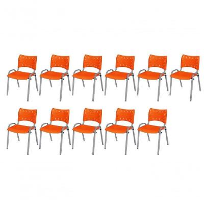 Cadeira Iso Base Cinza Escola, Escritório Laranja Kit 11 Un