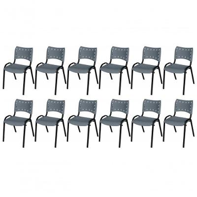 Cadeira Iso Base Preto Escola, Escritório Cinza - Kit 12 Un