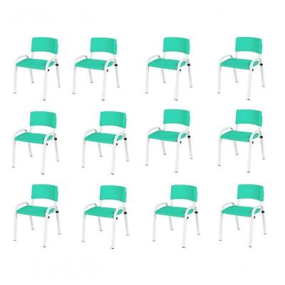 Kit 12 Cadeira Iso Infantil Creche, Escola Base Branco Verde água