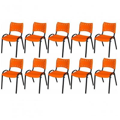 Cadeira Iso Base Preto Escola, Escritório Laranja Kit 10 Un