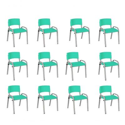 Kit 12 Cadeira Iso Infantil Creche, Escola Base Cinza Verde água