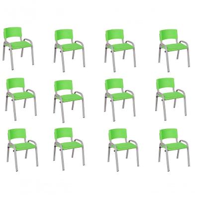 Kit 12 Cadeira Iso Infantil Creche, Escola Base Cinza Verde Claro