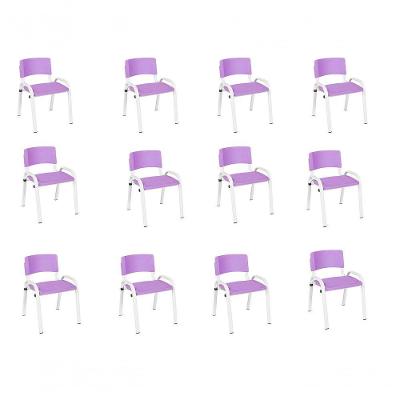 Kit 12 Cadeira Iso Infantil Creche, Escola Base Branco Lilas