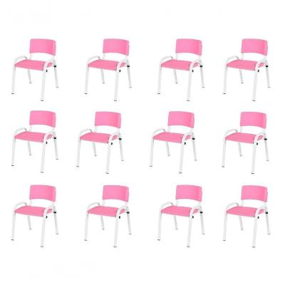 Kit 12 Cadeira Iso Infantil Creche, Escola Base Branco Rosa