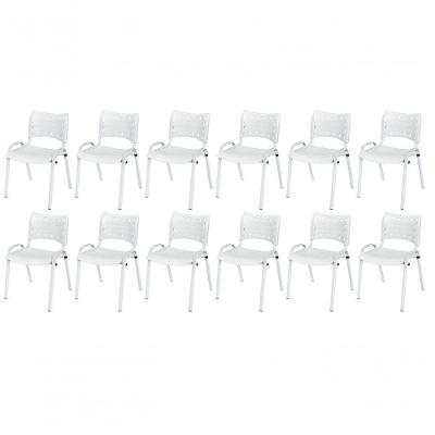 Cadeira Iso Base Branco Escola, Escritório Branco Kit 12 Un