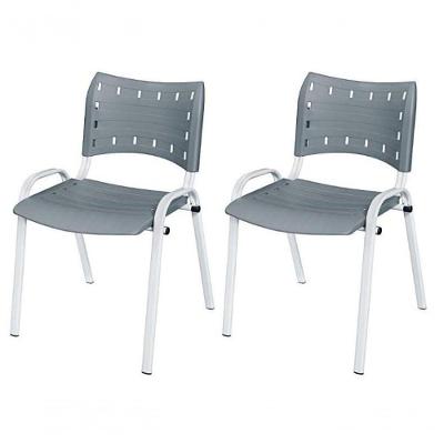 Cadeira Iso Base Branco Escola, Escritório Cinza - Kit 2 Un
