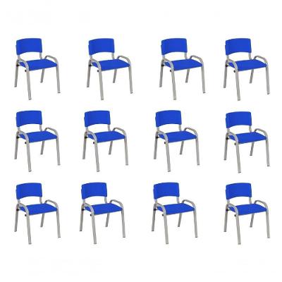 Kit 12 Cadeira Iso Infantil Creche, Escola Base Cinza Azul
