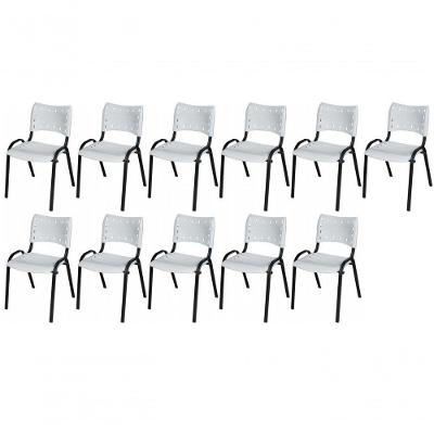 Cadeira Iso Base Preto Escola, Escritório Branco Kit 11 Un