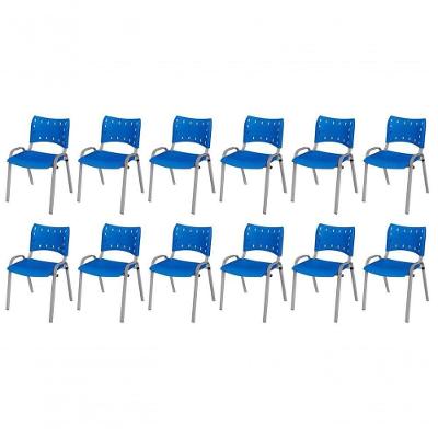 Cadeira Iso Base Cinza Escola, Escritório Azul Kit 12 Un