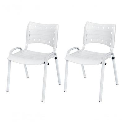 Cadeira Iso Base Branco Escola, Escritório Branco - Kit 2 Un