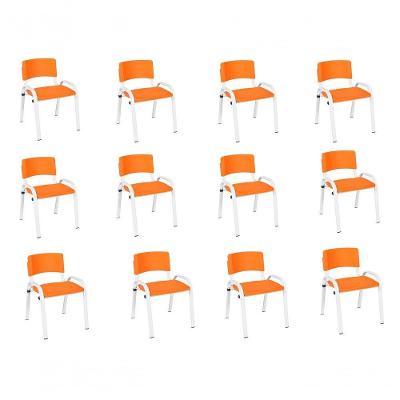 Kit 12 Cadeira Iso Infantil Creche, Escola Base Branco Laranja