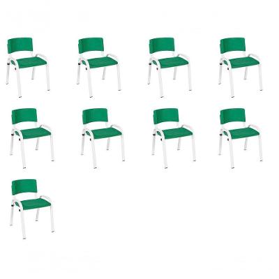 Kit 9 Cadeira Iso Infantil Creche, Escola Base Branco Verde Escuro