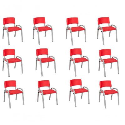 Kit 12 Cadeira Iso Infantil Creche, Escola Base Cinza Vermelho