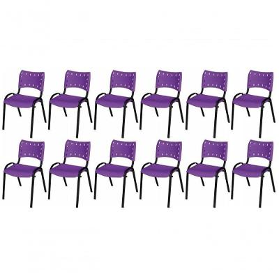Cadeira Iso Base Preto Escola, Escritório Violeta Kit 12 Un
