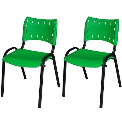 Cadeira Iso Base Preto Escola, Escritório Verde - Kit 2 Un