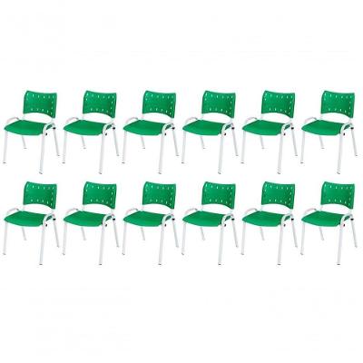 Cadeira Iso Base Branco Escola, Escritório Verde Kit 12 Un