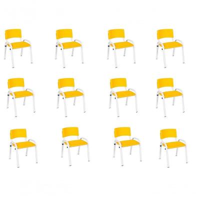 Kit 12 Cadeira Iso Infantil Creche, Escola Base Branco Amarelo