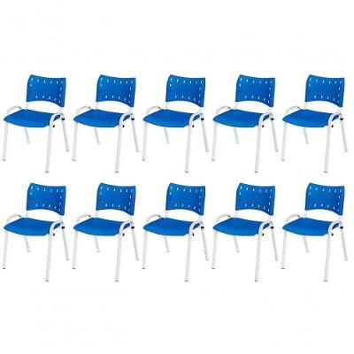 Cadeira Iso Base Branco Escola, Escritório Azul Kit 10 Un