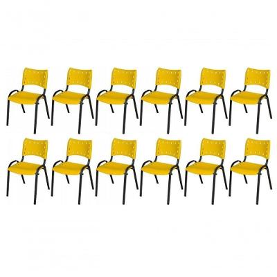 Cadeira Iso Base Preto Escola, Escritório Amarelo - Kit 12 Un