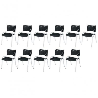 Cadeira Iso Base Branco Escola, Escritório Preto Kit 11 Un