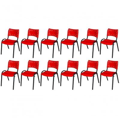 Cadeira Iso Base Preto Escola, Escritório Vermelho Kit 12 Un