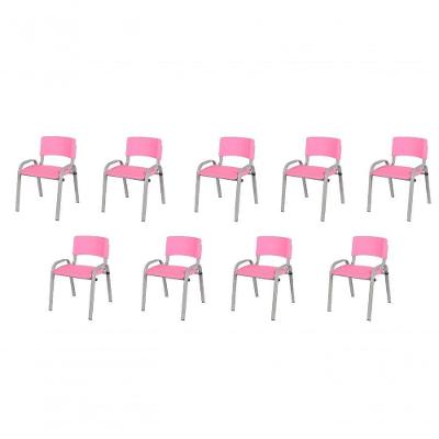 Kit 9 Cadeira Iso Infantil Creche, Escola Base Cinza Rosa