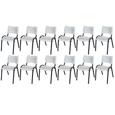 Cadeira Iso Base Preto Escola, Escritório Branco - Kit 12 Un