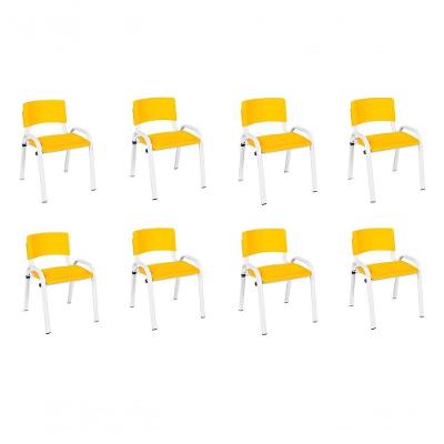 Kit 8 Cadeira Iso Infantil Creche, Escola Base Branco Amarelo